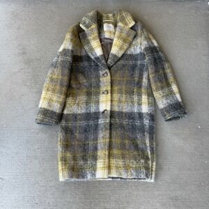 Wilfred Aritzia Wool Blend Plaid Coat Gray Yellow Longline Jacket Women's XS